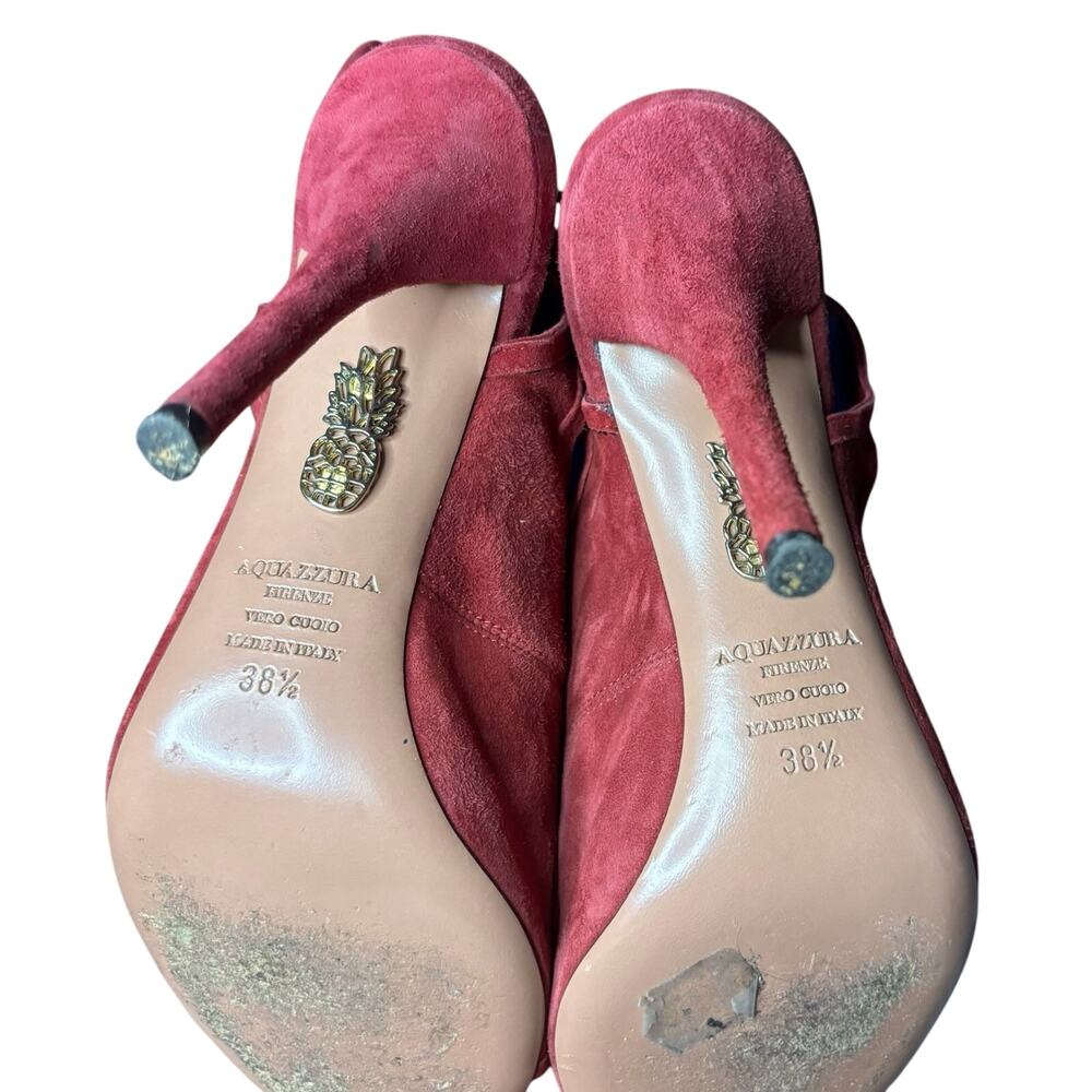 Aquazzura Sexy Thing 105 Burgundy Suede Cutout Heels EU 38.5 US 8.5 Italy - Picture 4 of 8